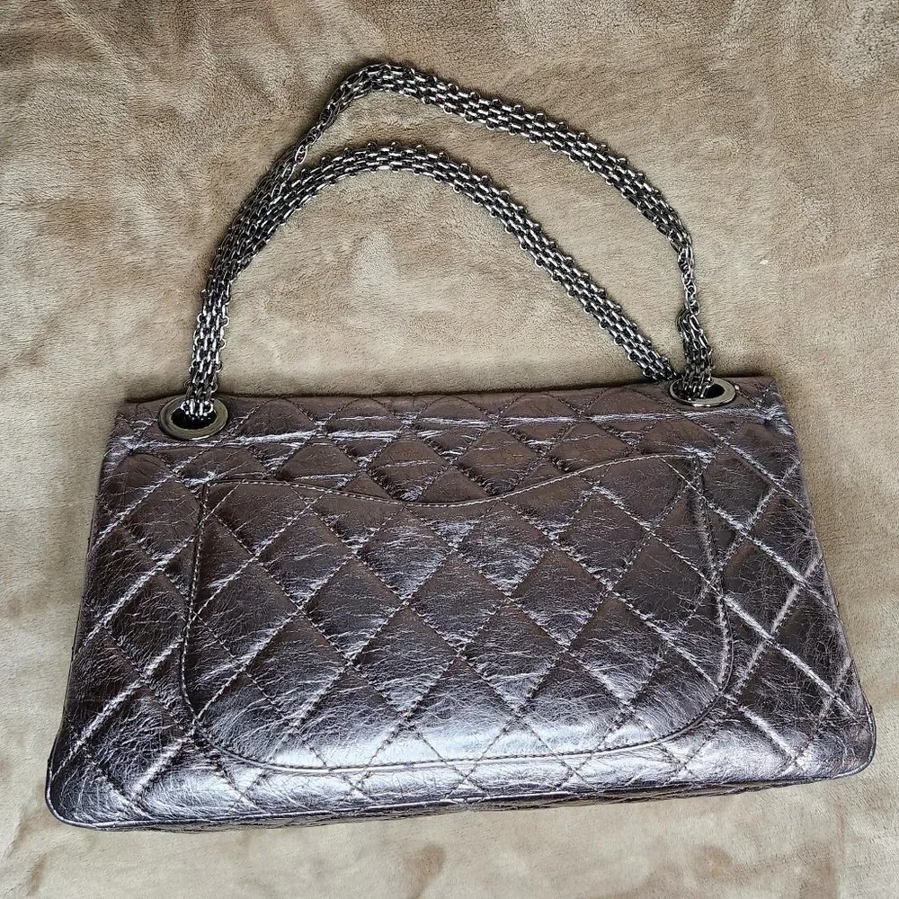 Chanel Metallic Quilted Aged Leather Reissue, Authentic